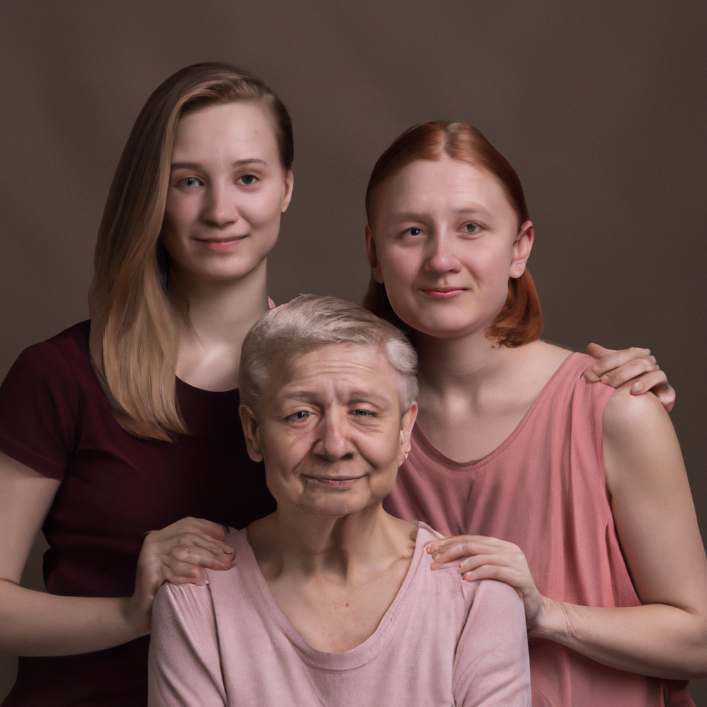 세대가 함께한 가족사진, 소프트 뉴트럴 톤의 스튜디오, 따뜻한 분위기