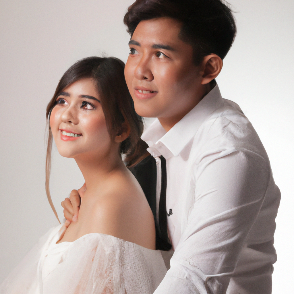 순백 배경의 웨딩 커플 촬영, 자연스러운 미소와 미니멀 무드