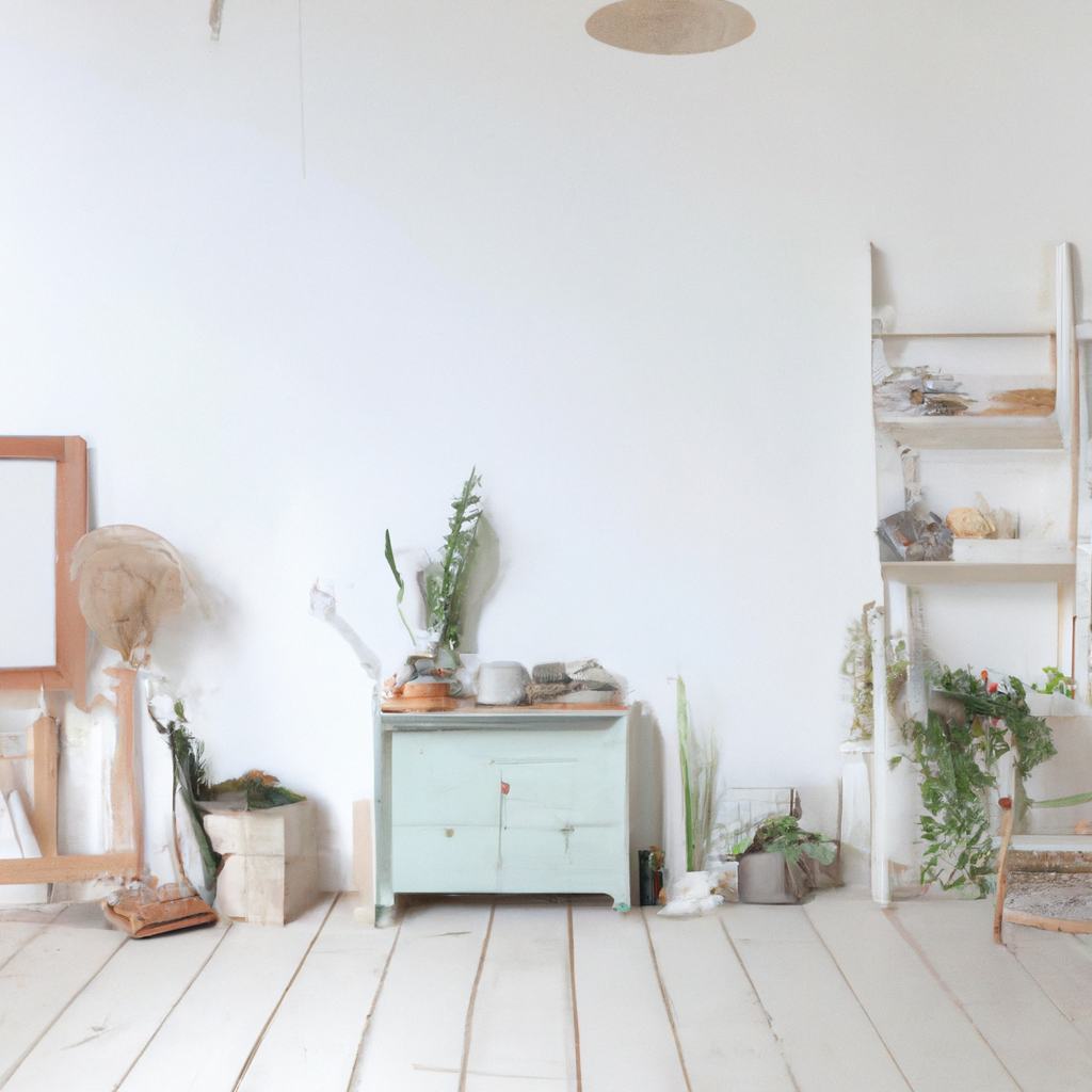 화이트 미니멀 스튜디오 인테리어, 부드러운 확산광과 뉴트럴 톤